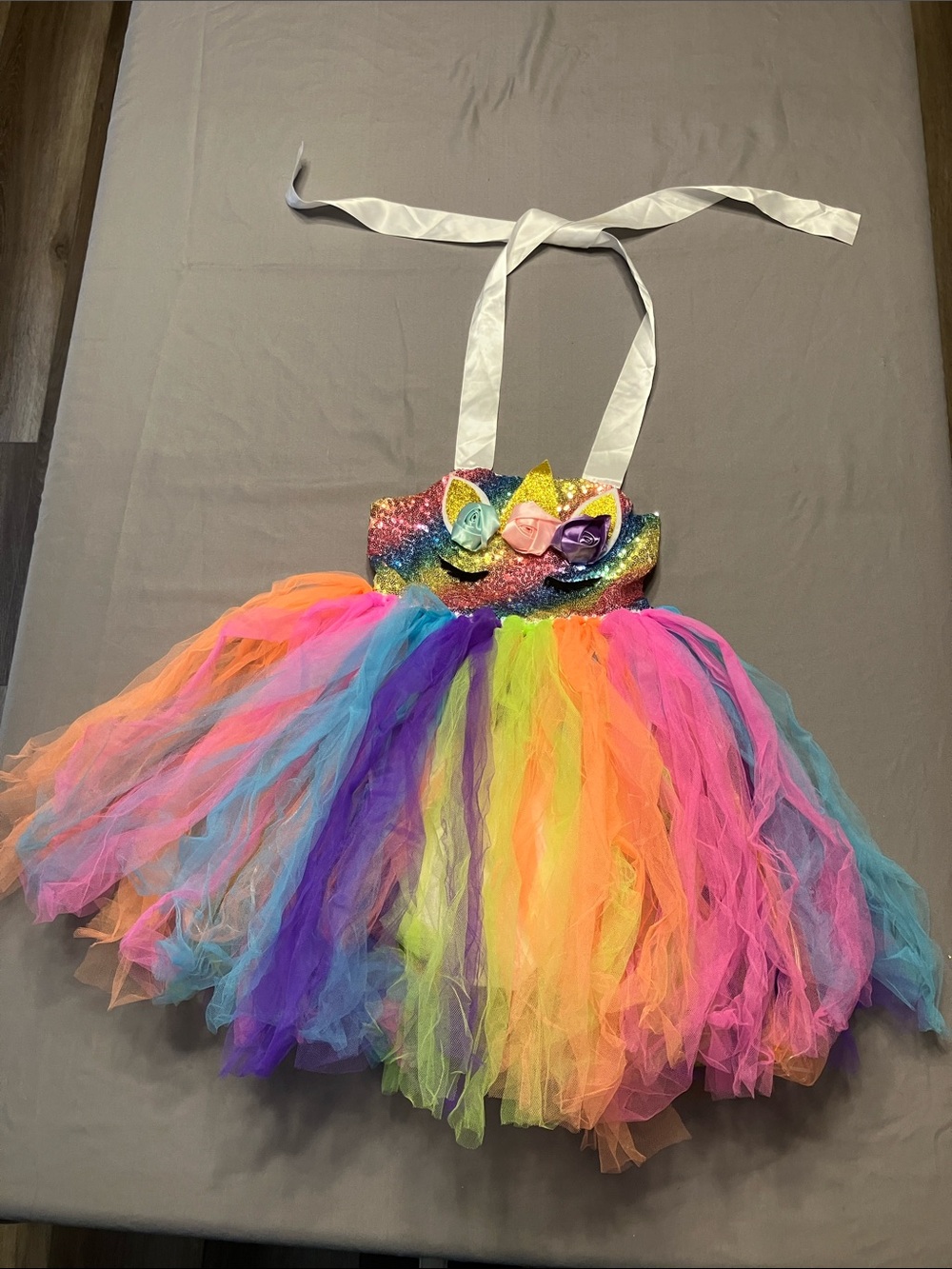 Girls Multicolor Rainbow Tulle Dance Costume with Sequin Bodice